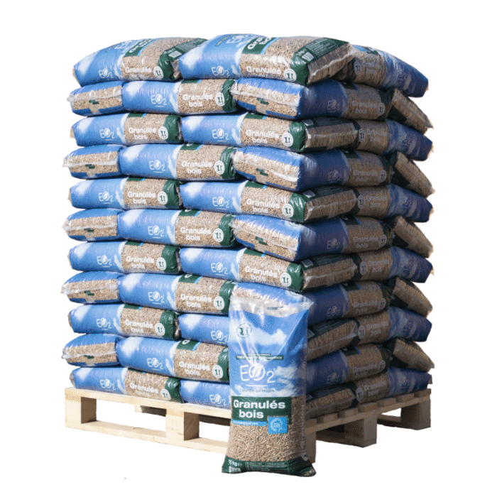 Granulés de bois EO2, palette de 66 sacs de 15kg – Image 1